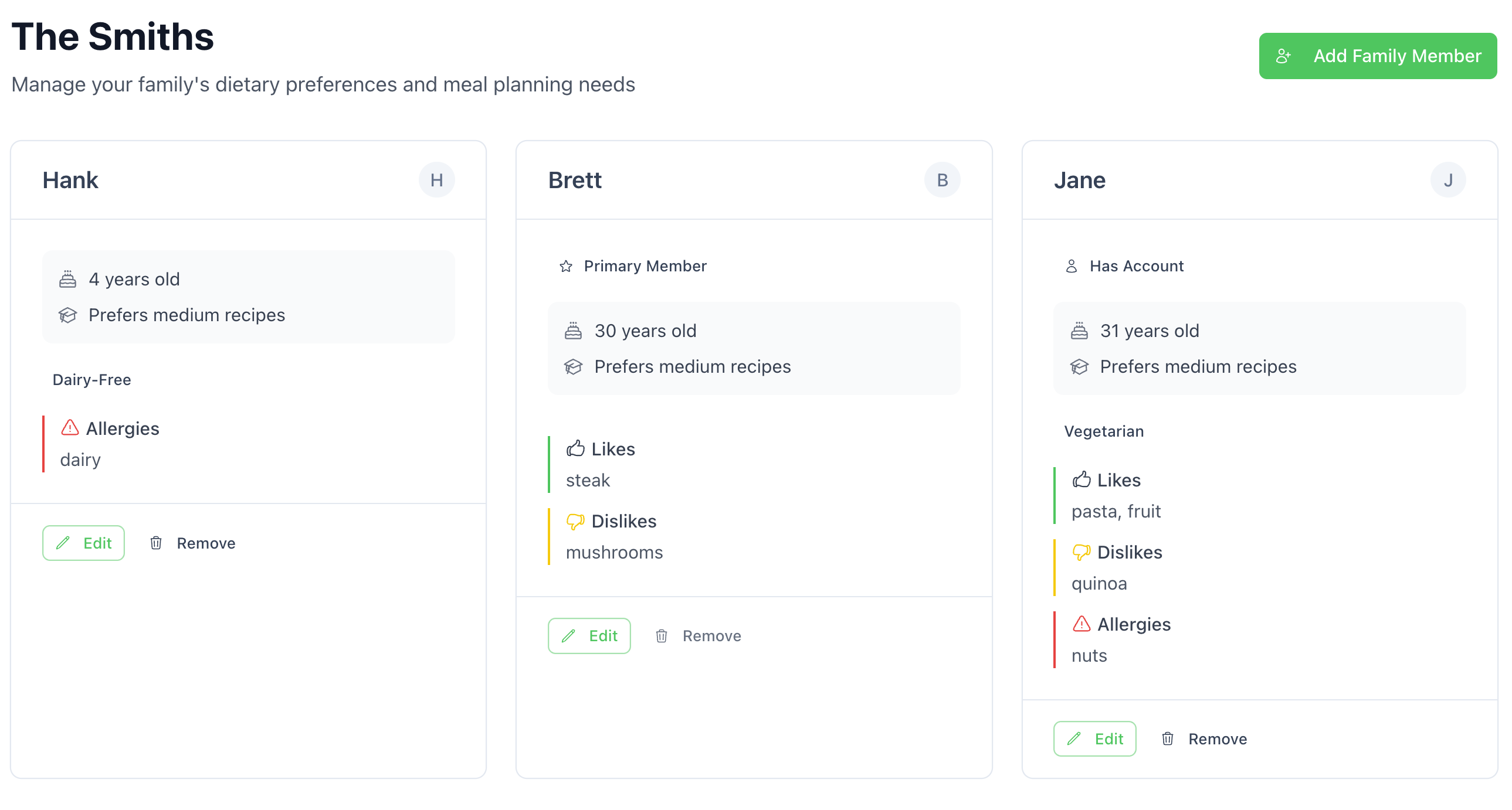 customize your family profiles to get recipes you like, not what you don't like